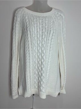 GAP Women's Ivory White Thick Cable Knit Crewneck Sweater size medium